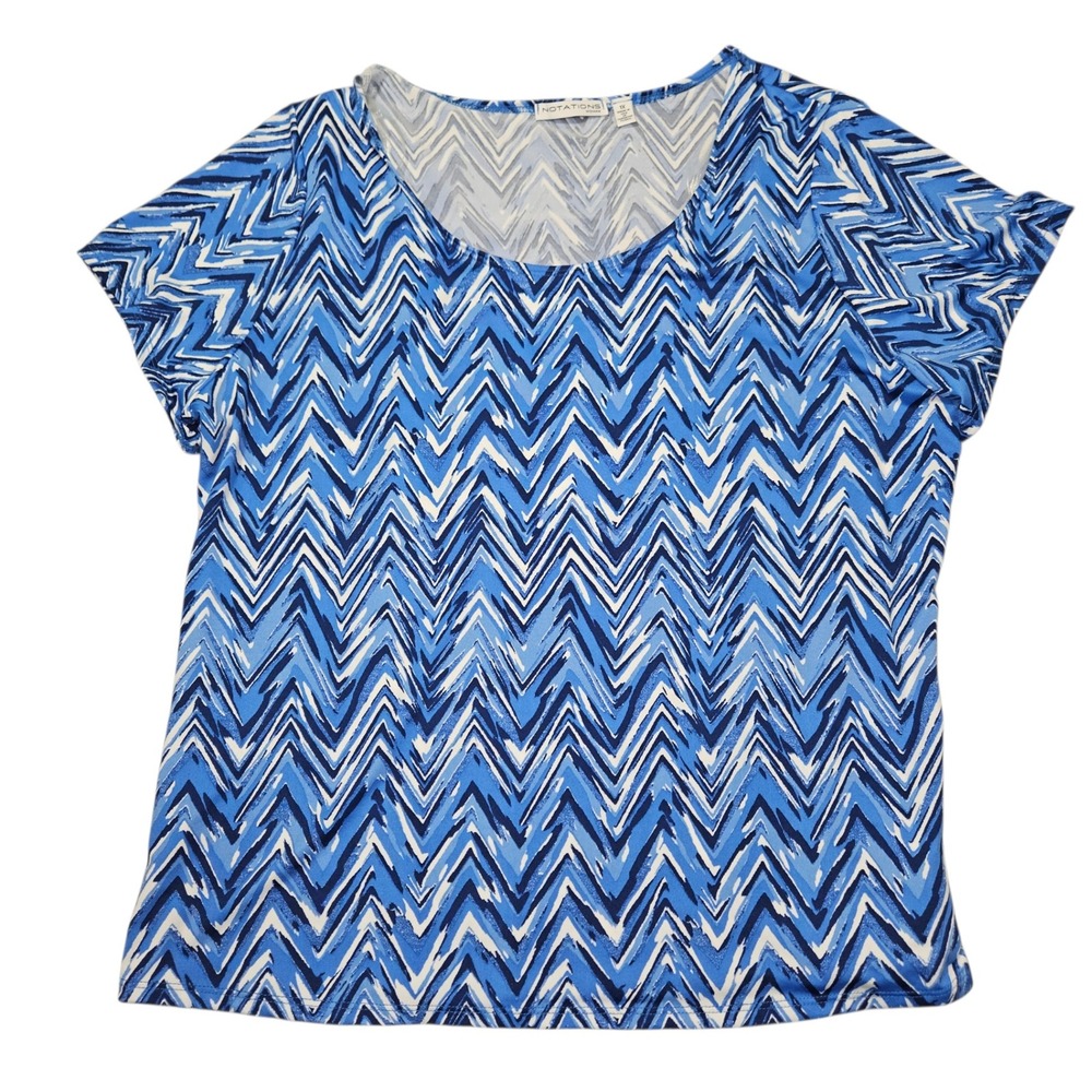 Notations Woman Blue Peaks Chevron Scoop Neck Stretch Top Sz 1X NWT